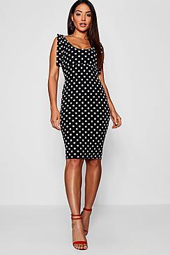 Boohoo Tie Strap Polka Dot Midi Dress