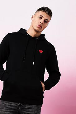 Boohoo Valentines Heart Embroidered Hoodie
