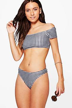 Boohoo Dubai Gingham Bardot High Leg Bikini