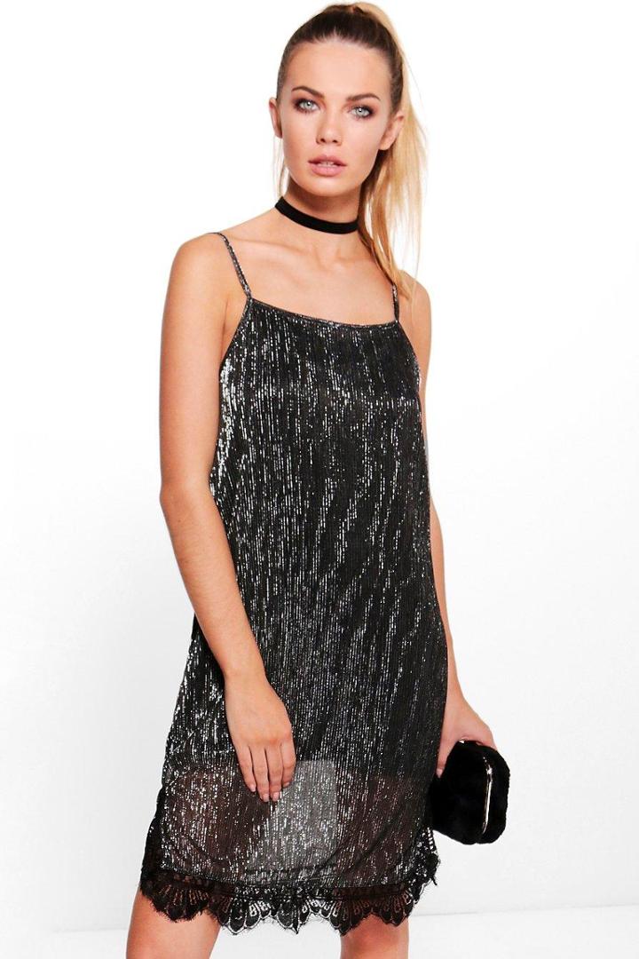 Boohoo Bethan Metallic Strappy Lace Bodycon Dress Black