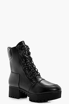 Boohoo Yasmin Lace Up Hiker Boot With Platform
