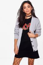 Boohoo Rachel Oversized Button Waffle Boyfriend Cardi Silver