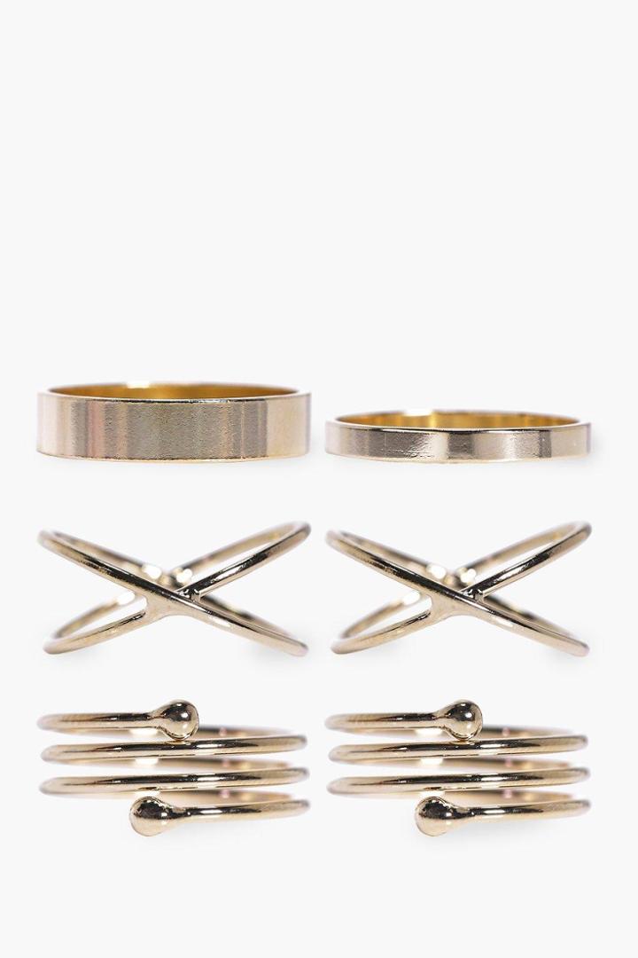 Boohoo Claire Simple Stackable Mixed 6 Ring Set Gold