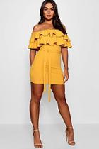 Boohoo Bardot Layered Frill Belted Bodycon Dress