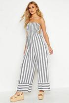 Boohoo Linen Stripe Shirred Backless Wide Leg Jumpsuit