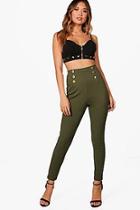 Boohoo Bethany High Waist Button Front Slim Fit Trousers