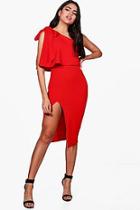 Boohoo Cece Bow Shoulder Detail Midi Dress