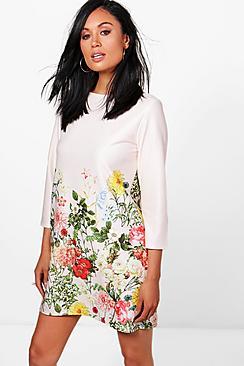 Boohoo Nora Floral Borderprint Shift Dress