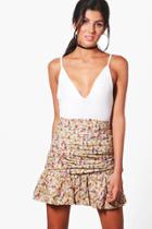 Boohoo Lara Ditsy Floral Rouched Woven Mini Skirt Yellow