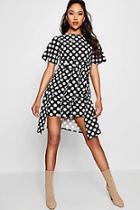 Boohoo Tie Front Polka Dot Dress