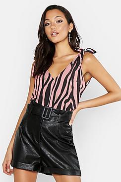 Boohoo Tall Tie Strap Zebra Cami Top