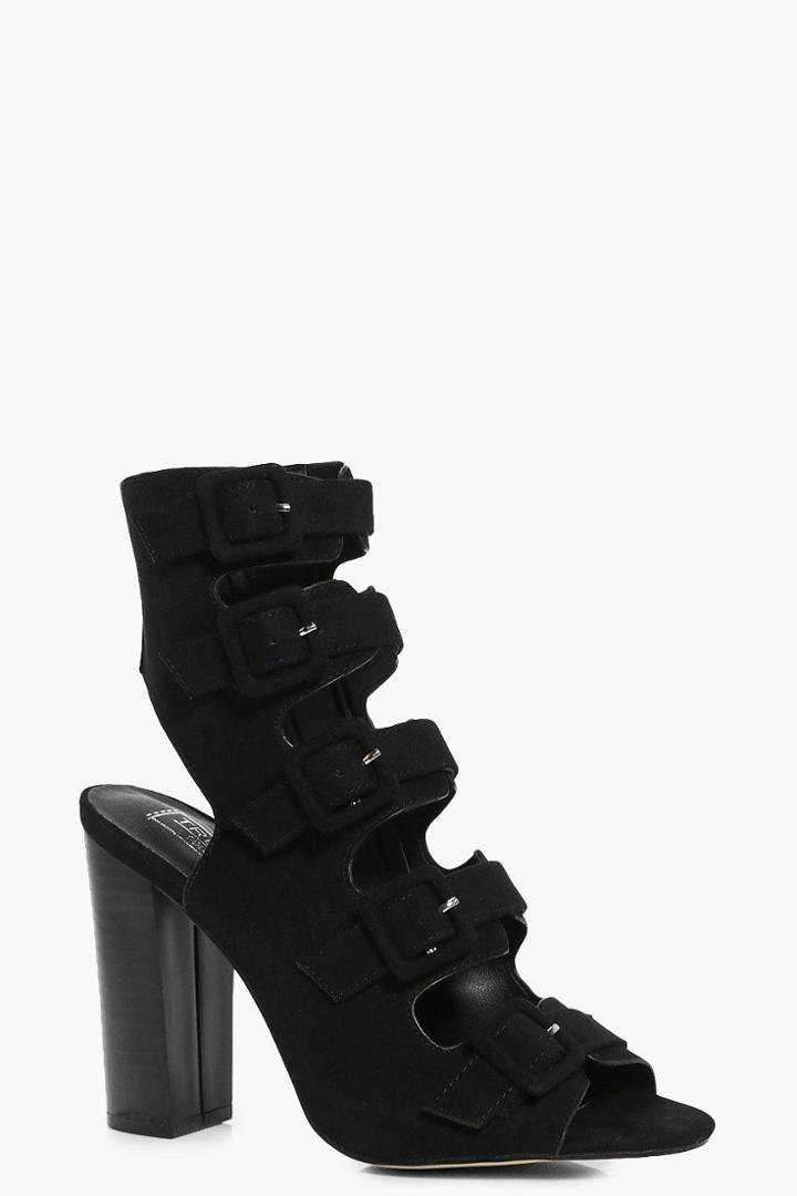 Boohoo Isabelle Multi Buckle Block Heel Sandal Black