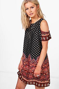 Boohoo Becky Cold Shoulder Shift Dress