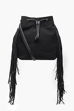 Boohoo Ellie Suedette Fringe Bucket Bag