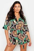 Boohoo Plus Woven Animal Chain Print Ruffle Playsuit