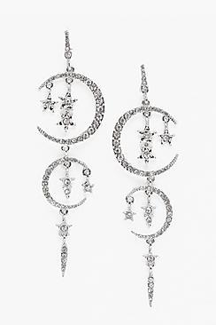 Boohoo Laura Moon And Star Diamante Earrings