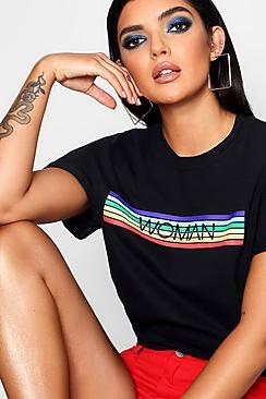 Boohoo Beth Woman Rainbow Stripe Block T-shirt