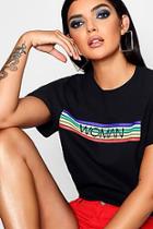 Boohoo Beth Woman Rainbow Stripe Block T-shirt
