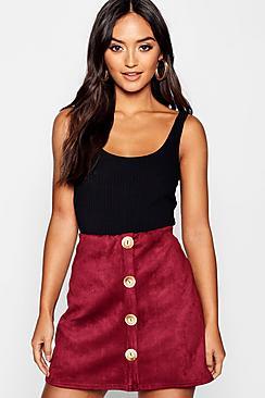 Boohoo Petite Bonded Suedette Mock Horn Button Mini Skirt