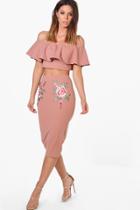 Boohoo Paige Embroidered Frill Crop & Midi Co-ord Set Rose