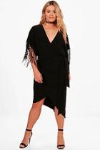Boohoo Plus Naomi Fringe Trim Wrap Dress