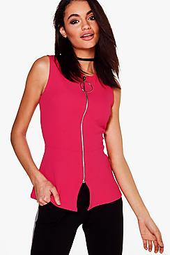 Boohoo Rosina Zip Through Ring Detail Peplum