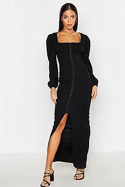 Boohoo Peasant Hook & Eye Maxi Dress