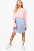 Boohoo Holly Stripe Shirt 2 In 1 Sweat Dress Rose