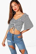 Boohoo Tall Olivia Ruched Front Stripe Rib Top