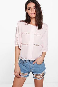 Boohoo Ella Crochet Detail 3/4 Sleeve Top