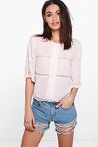Boohoo Ella Crochet Detail 3/4 Sleeve Top