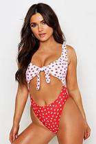 Boohoo Love Heart Cut Out Contrast Swimsuit