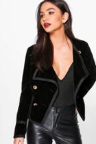 Boohoo Saskia Boutique Velvet Gold Button Military Jacket Black