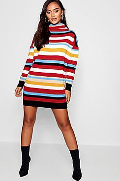 Boohoo Petite Stripe Turtle Neck Jumper Dress