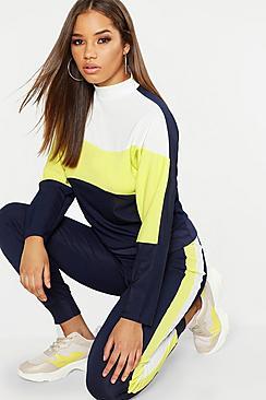 Boohoo Neon Contrast Panel High Neck Sweater