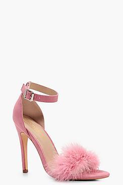 Boohoo Megan Feathered Trim Two Part Heel