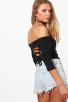 Boohoo Lucy Lace Up Back Bardot Top Black