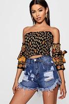 Boohoo Esme Flower Print Bow Tie Bardot Top