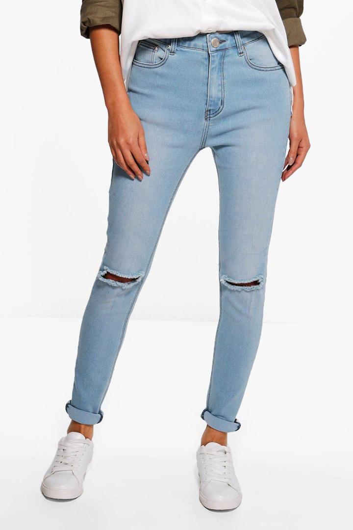 Boohoo Jess Mid Rise 32' Leg Skinny Jeans Blue