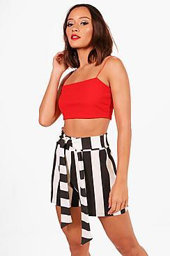 Boohoo Robyn Wide Stripe Tie Belt Shorts