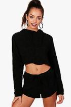 Boohoo Lucy Crop Chenille Hooded Knit Lounge Set