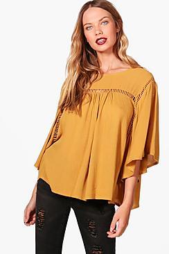 Boohoo Evie Ladder Trim Wide Sleeve Top