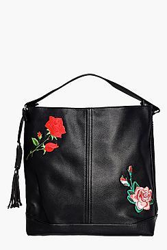 Boohoo Alyssa Embroidered Hobo Shoulder Bag