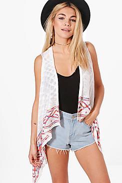 Boohoo Gemma Aztec Trim Sleeveless Cardigan