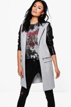 Boohoo Kerry Pu Sleeve Jersey Duster Jacket Grey