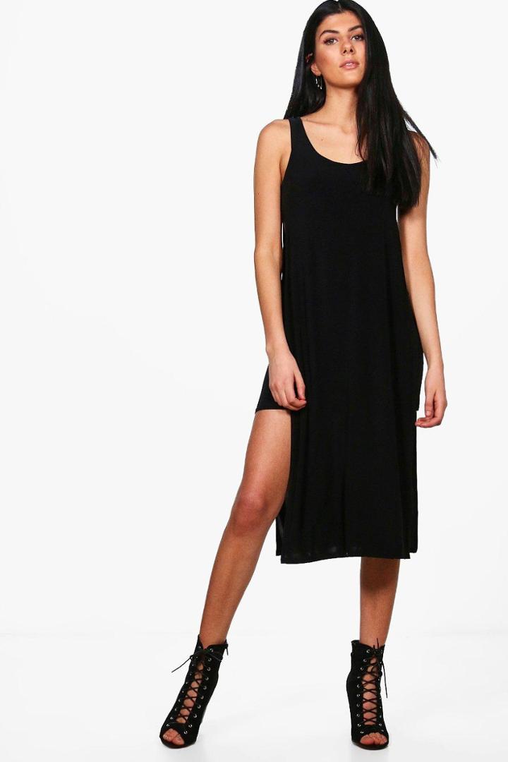 Boohoo Alicia Slinky Bodycon Midi Dress Black
