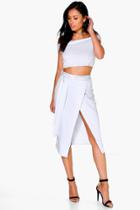 Boohoo Cleo Off The Shoulder Crop And Tie Waist Midi Skirt Co-ord Grey