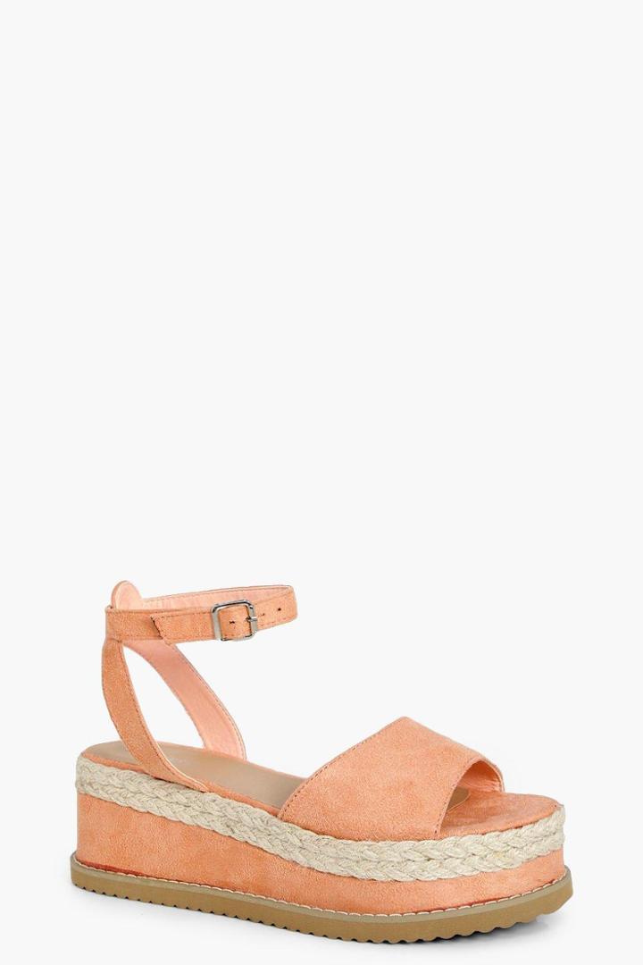 Boohoo Robyn Wrap Strap Cork Flatform Blush
