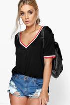 Boohoo Plus Jaden Rib V Neck Detail Tee Black