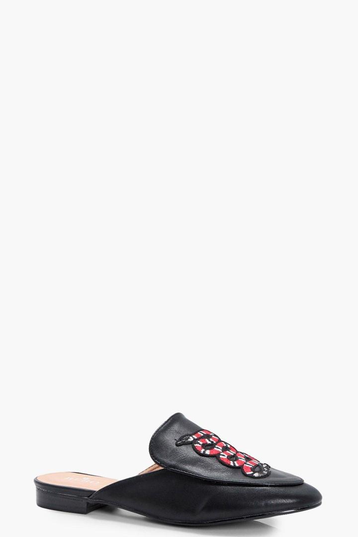Boohoo Ella Snake Embroidered Loafer Black